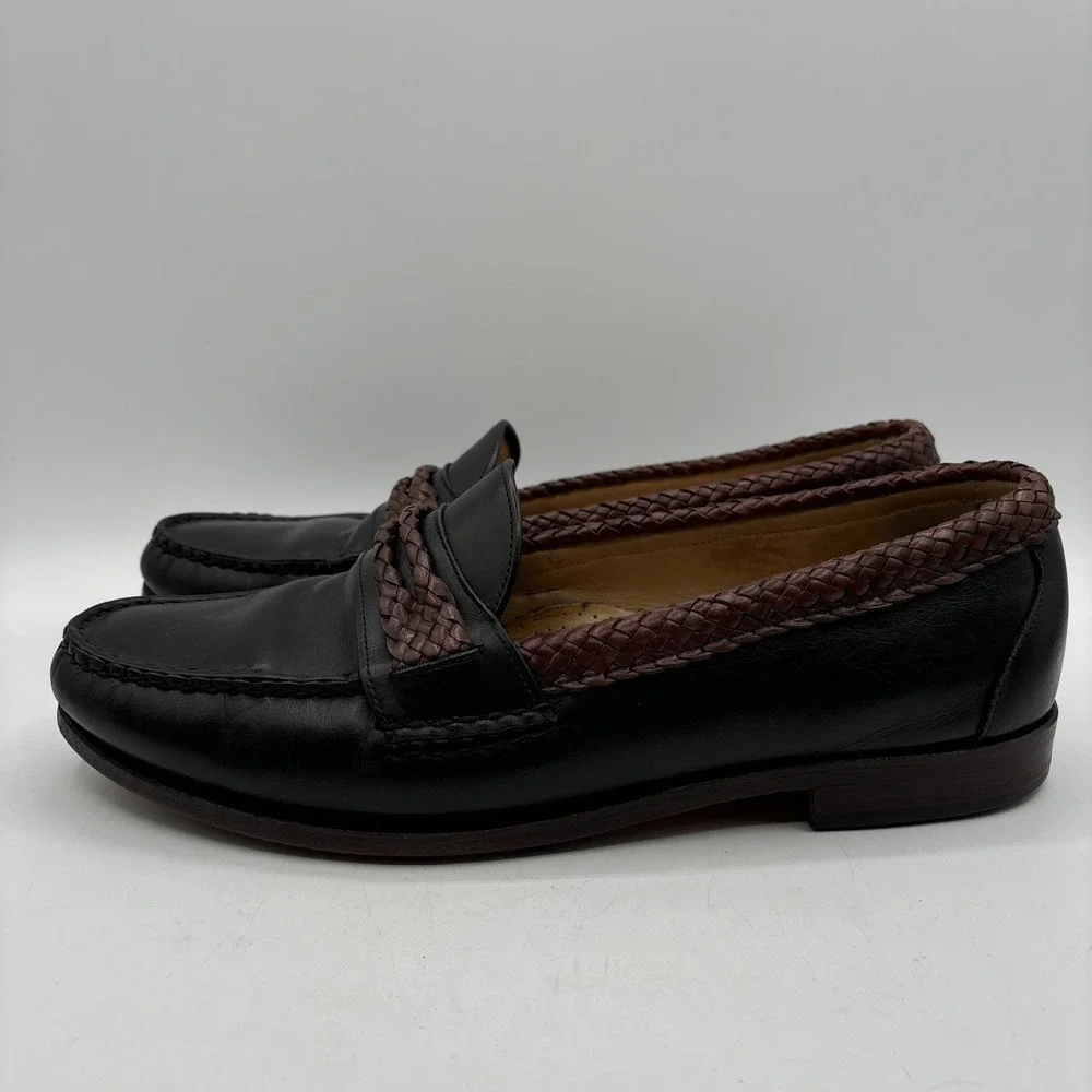 Allen Edmonds‎ Black Brown Braided Newcomb Leather Loafers Men's 12 D